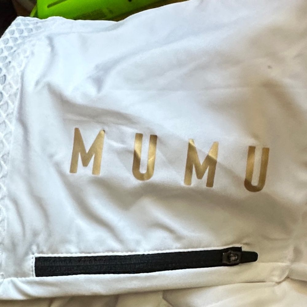 New never worn MuMu White Cycling Jersey Jacket with Gold Accents